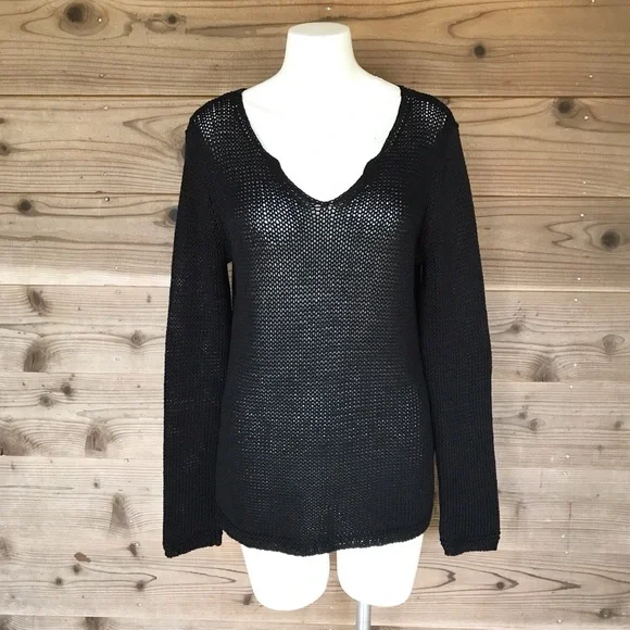 Jill Sweaters Jjill Black Mercerized Cotton Open Knit